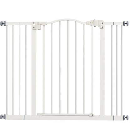 Poartă pentru câini extensibilă cu 4 șuruburi reglabile, din metal și plastic, 74-100x78 cm, alb
