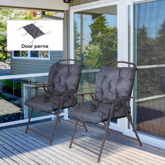 Set 2 Perne pentru Scaune de Exterior din Poliester și Bumbac cu Șnururi, 50x98x8 cm, Gri