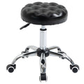 Taburet  Reglabil pe Inaltime cu 5 Roti Pivotante, din Otel, Spuma de Cauciuc si Imitatie de Piele, Ф48x47-59lcm, Negru