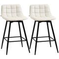 Set de 2 scaune de bar cu spatar si suport pentru picioare, scaune inalte tapitate in stil nordic din metal si catifea, alb-crem, 45x47x84 cm
