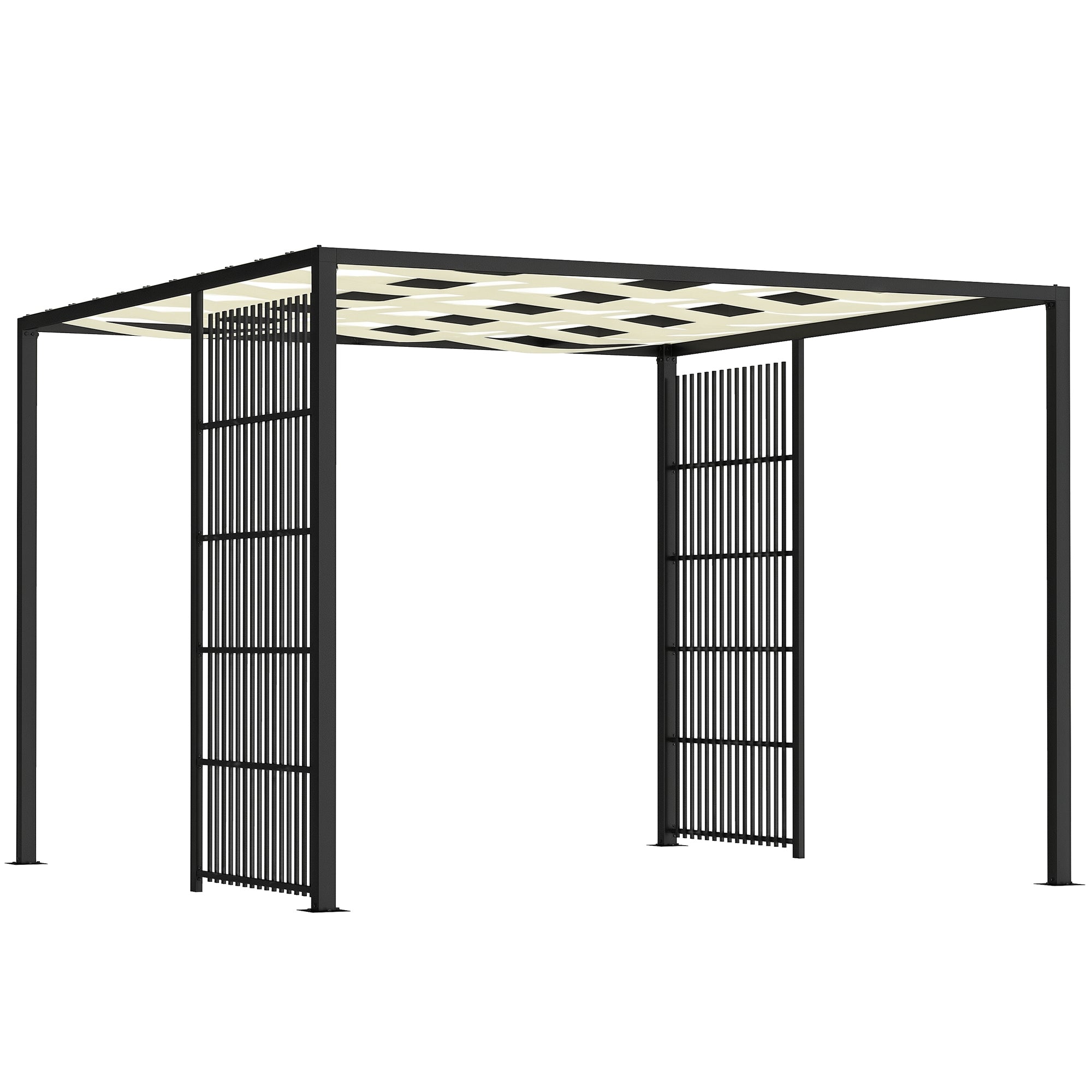 Pergolă pentru Exterior 3x3 m cu Acoperiș Ondulat și Panouri Laterale, din Metal și Poliester Negru