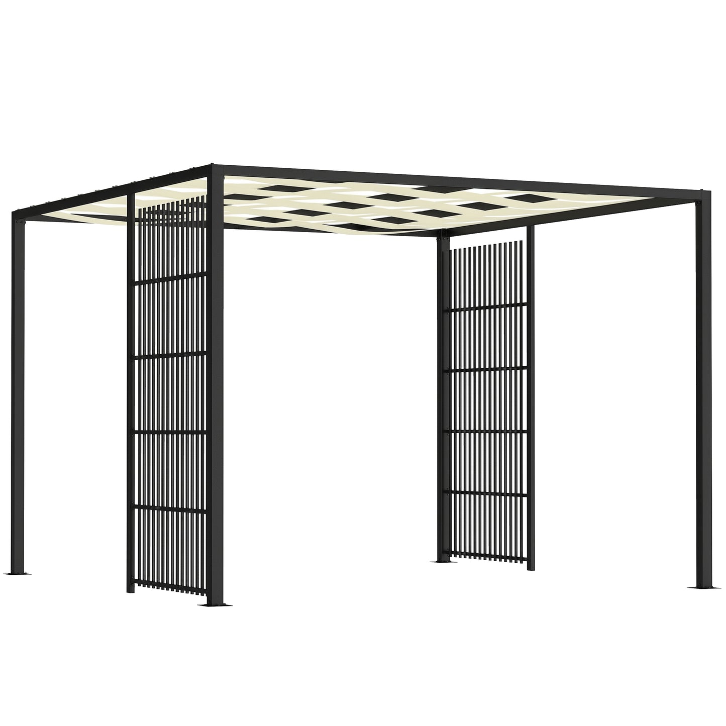 Pergolă pentru Exterior 3x3 m cu Acoperiș Ondulat și Panouri Laterale, din Metal și Poliester Negru