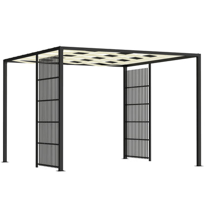 Pergolă pentru Exterior 3x3 m cu Acoperiș Ondulat și Panouri Laterale, din Metal și Poliester Negru