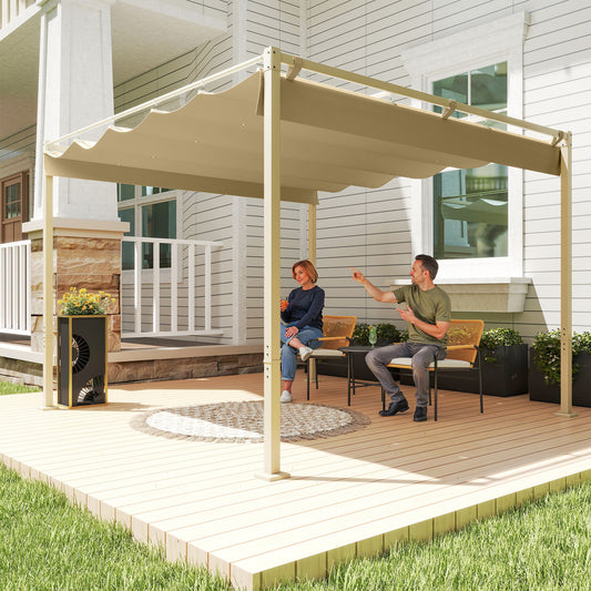 Pergolă de Grădină cu Acoperiș Retractabil și Sistem de Prindere Magnetic, 298x297x221 cm, Kaki