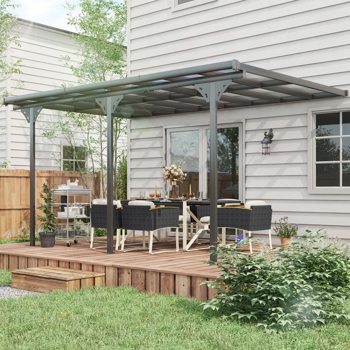 Pergola montata pentru gradina din policarbonat si aluminiu, montare reglabila, gri