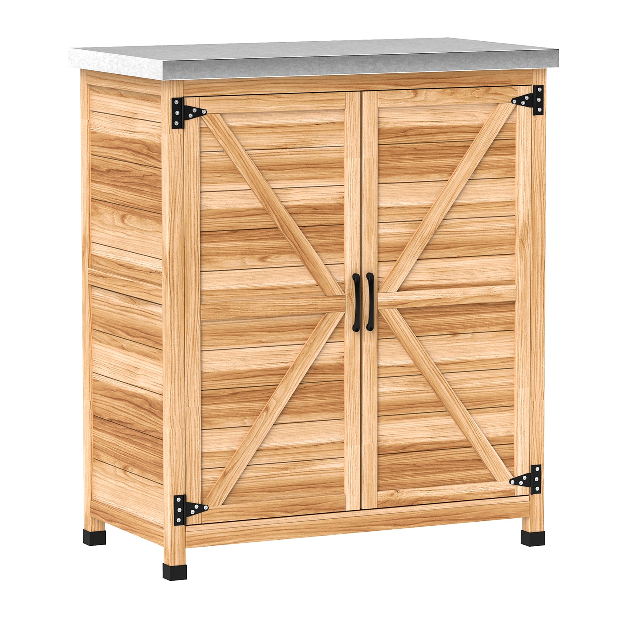 Dulap Exterior cu Raft Intern și Banc de Lucru, din Lemn și Oțel Zincat, 79x43x92 cm, culoare lemn