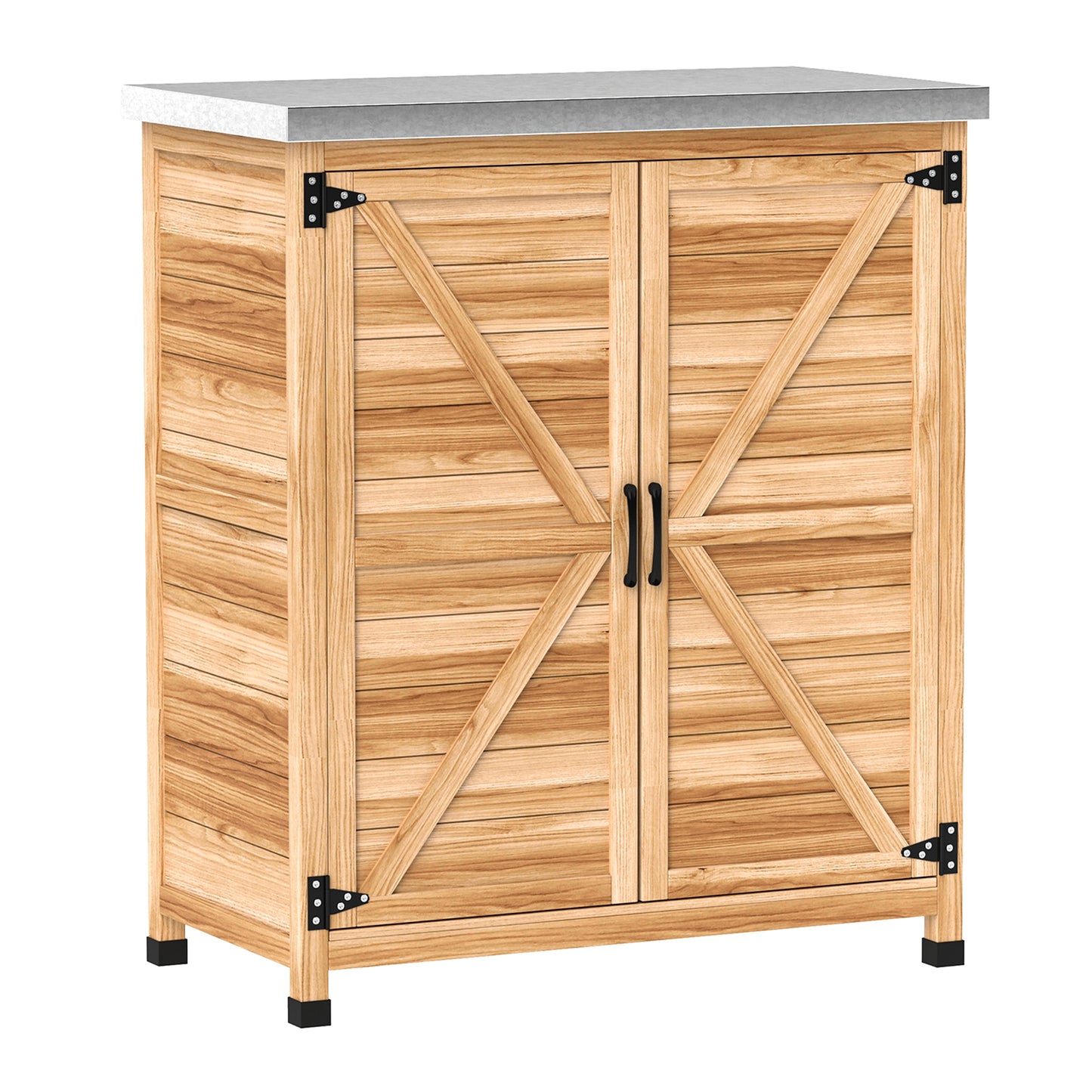 Dulap Exterior cu Raft Intern și Banc de Lucru, din Lemn și Oțel Zincat, 79x43x92 cm, culoare lemn