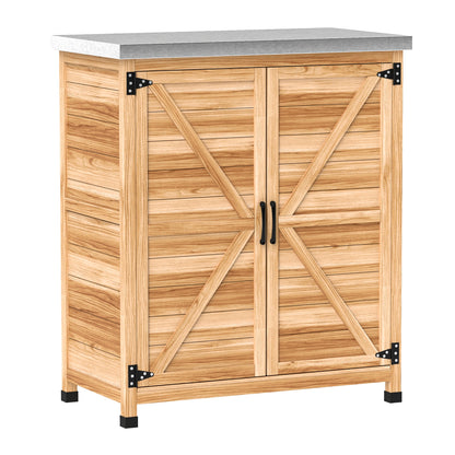 Dulap Exterior cu Raft Intern și Banc de Lucru, din Lemn și Oțel Zincat, 79x43x92 cm, culoare lemn