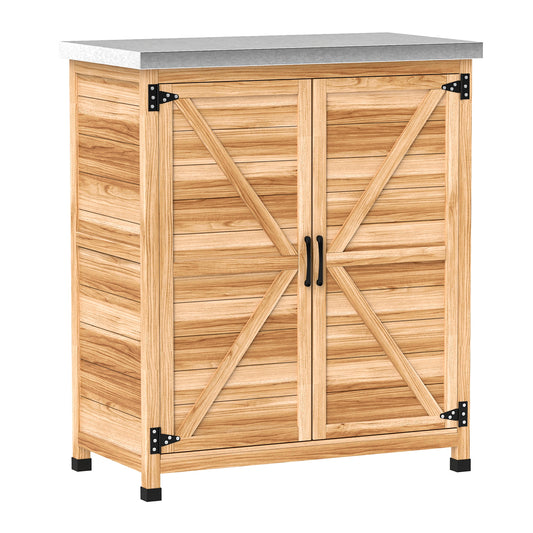 Dulap Exterior cu Raft Intern și Banc de Lucru, din Lemn și Oțel Zincat, 79x43x92 cm, culoare lemn