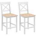Set de 2 Taburete de Bar, Taburete de Bucătărie Înaltă cu Spătar Înalt, Suporturi pentru Picioare, din Lemn de Pin, Natural și Alb