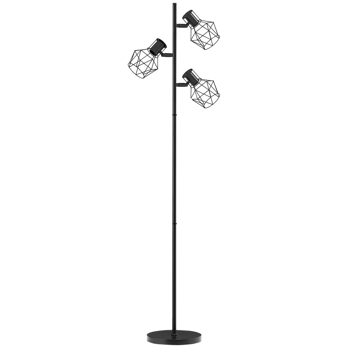 Lampadar 40W cu 3 Lumini Reglabile și Comutator Rotativ, din Metal, 41x28x169 cm, Negru
