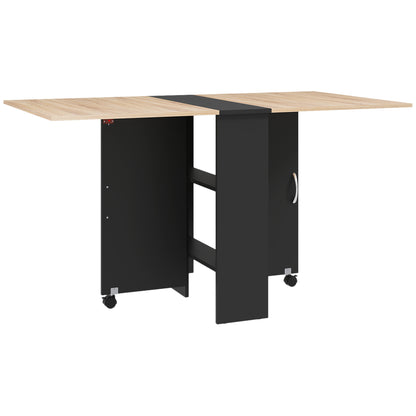 Masă pliabilă tip consolă pentru 4-6 persoane cu roți și rafturi, 140x75x74cm, Stejar și Negru