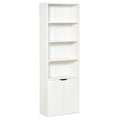 Bibliotecă Modernă cu 4 Rafturi și Dulăpior cu 2 Uși, Etajeră Verticală din Lemn pentru Cărți și Depozitare, 59x29x180 cm, Albă
