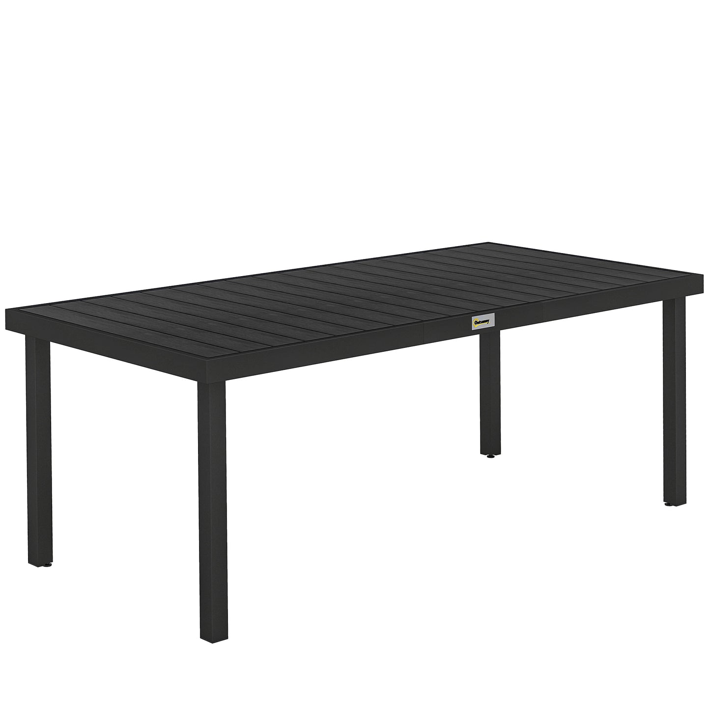 Masă de Grădină cu Blat cu Aspect de Lemn 190x90 cm pentru 8 Persoane, Masă de Luat Masa de Exterior Dreptunghiulară din Aluminiu și Plastic, pentru Terasă, Balcon, Negru