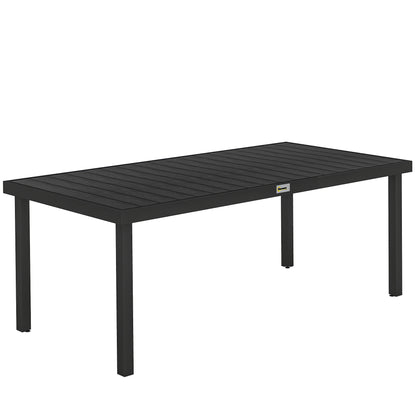 Masă de Grădină cu Blat cu Aspect de Lemn 190x90 cm pentru 8 Persoane, Masă de Luat Masa de Exterior Dreptunghiulară din Aluminiu și Plastic, pentru Terasă, Balcon, Negru