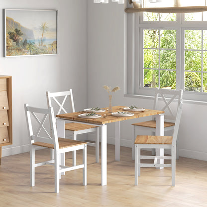 Set 4 Scaune pentru Bucătărie și Living cu Spătar în Formă de Cruce, din Lemn de Pin, 41x46,5x86 cm