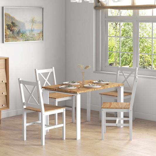 Set 4 Scaune pentru Bucătărie și Living cu Spătar în Formă de Cruce, din Lemn de Pin, 41x46,5x86 cm