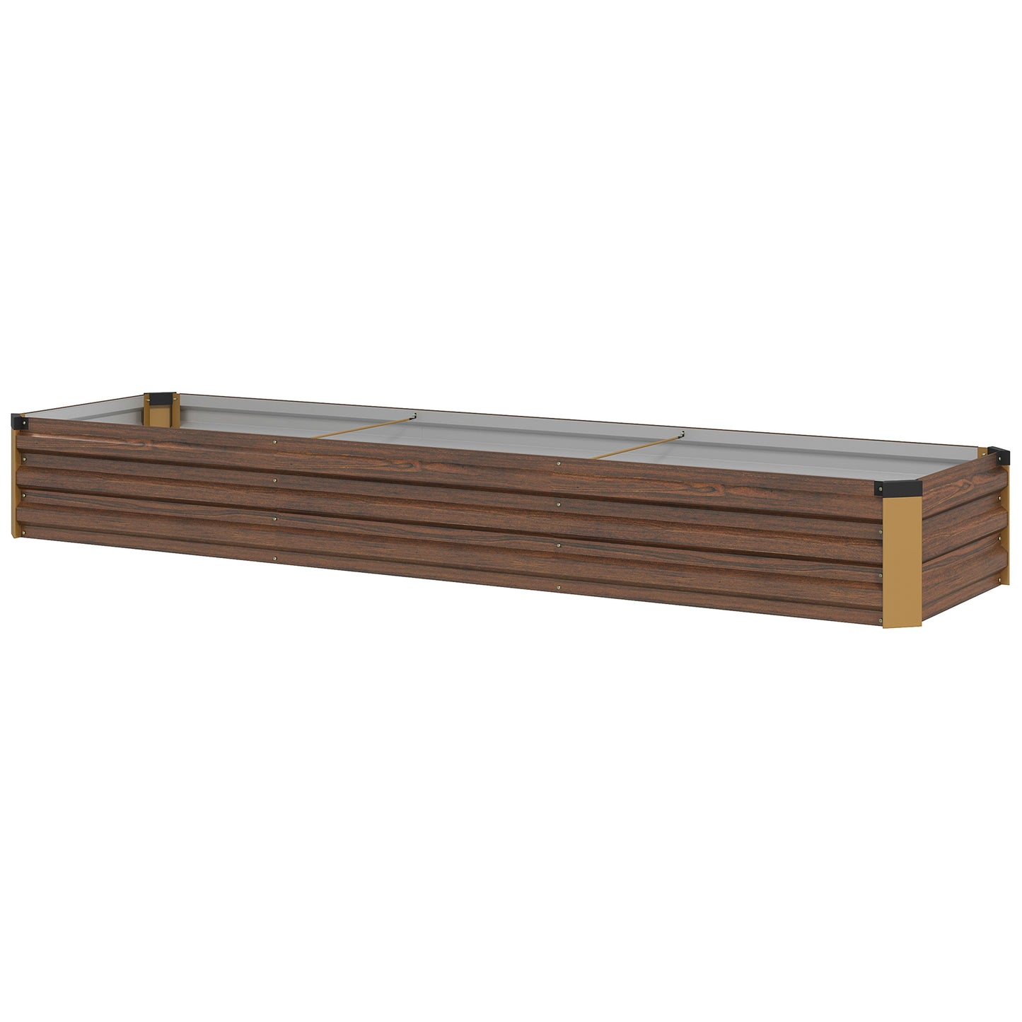 Pat pentru Grădină Înălțat 405L, Jardinieră pentru Balcon din Oțel Galvanizat cu Fund Deschis, pentru Plante, Flori și Legume, 240x60x30 cm, Aspect Lemn Închis