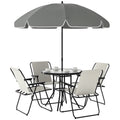 Set de Mobilier de Grădină din 6 Piese cu Umbrelă de Soare,  Masă și Scaune Pliante, Ф80x70 cm, Alb Crem