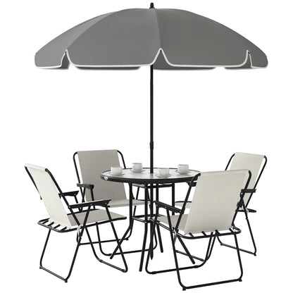 Set de Mobilier de Grădină din 6 Piese cu Umbrelă de Soare,  Masă și Scaune Pliante, Ф80x70 cm, Alb Crem