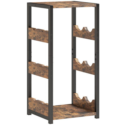 Suport pentru Sticle, Rafturi Ondulate, Picioare Reglabile, Maro Rustic, Negru