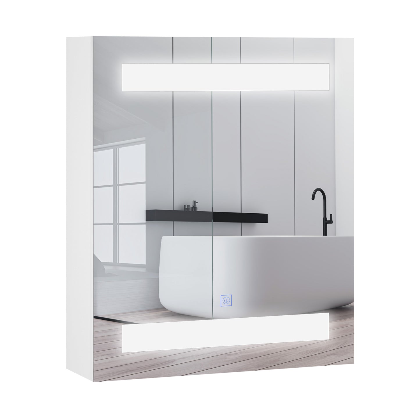 Dulapior de Baie cu 1 Usa, Oglindă și Lumini LED cu Touch și Reglare Intensitate 60 x 50 x15cm