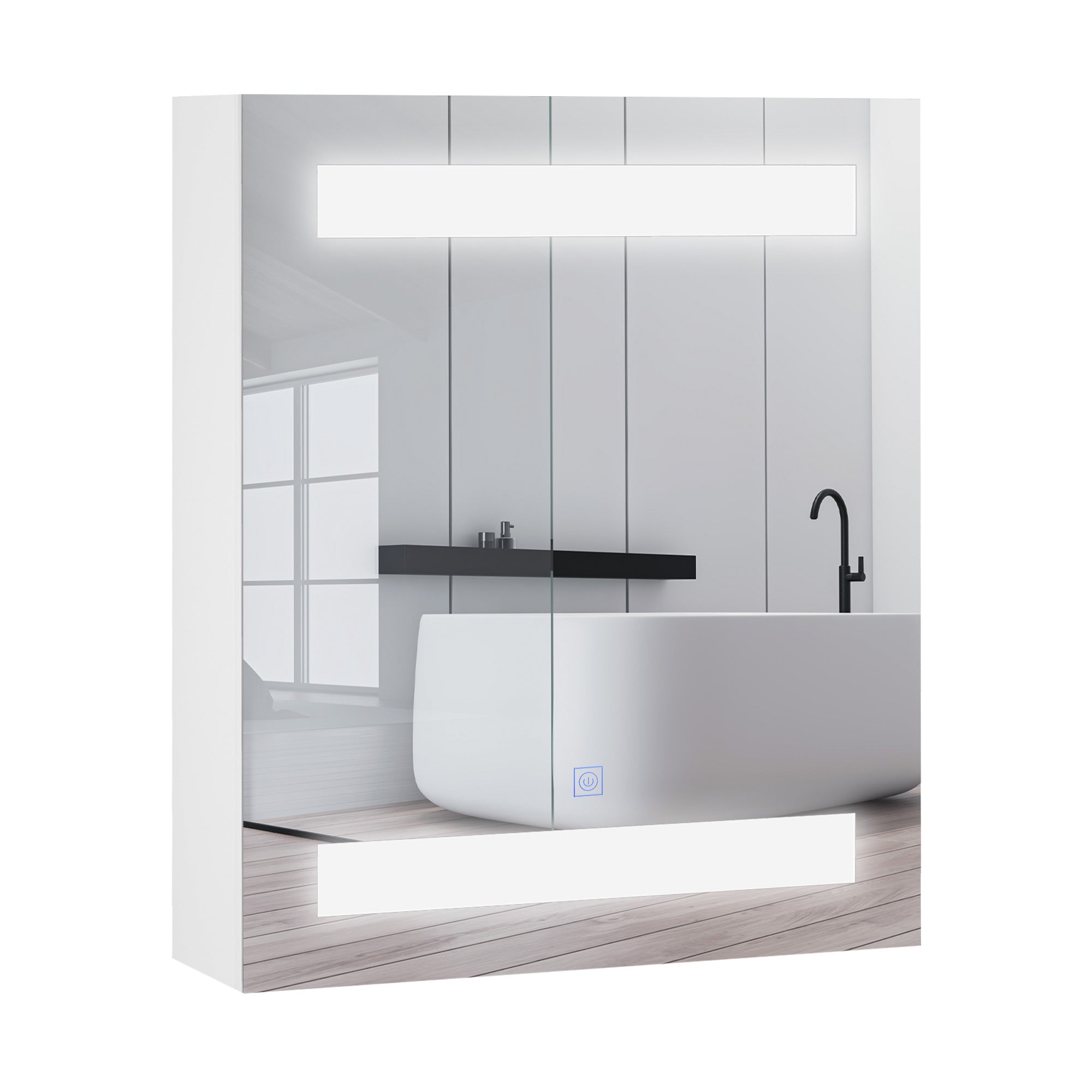 Dulapior de Baie cu 1 Usa, Oglindă și Lumini LED cu Touch și Reglare Intensitate 60 x 50 x15cm