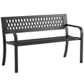 Bancă de Grădină pentru Exterior, Bancă de Patio cu Brațe și Șezut cu Lamele, 2 Locuri pentru Grădină, Parc, Balcon, Mobilier Exterior, Negru