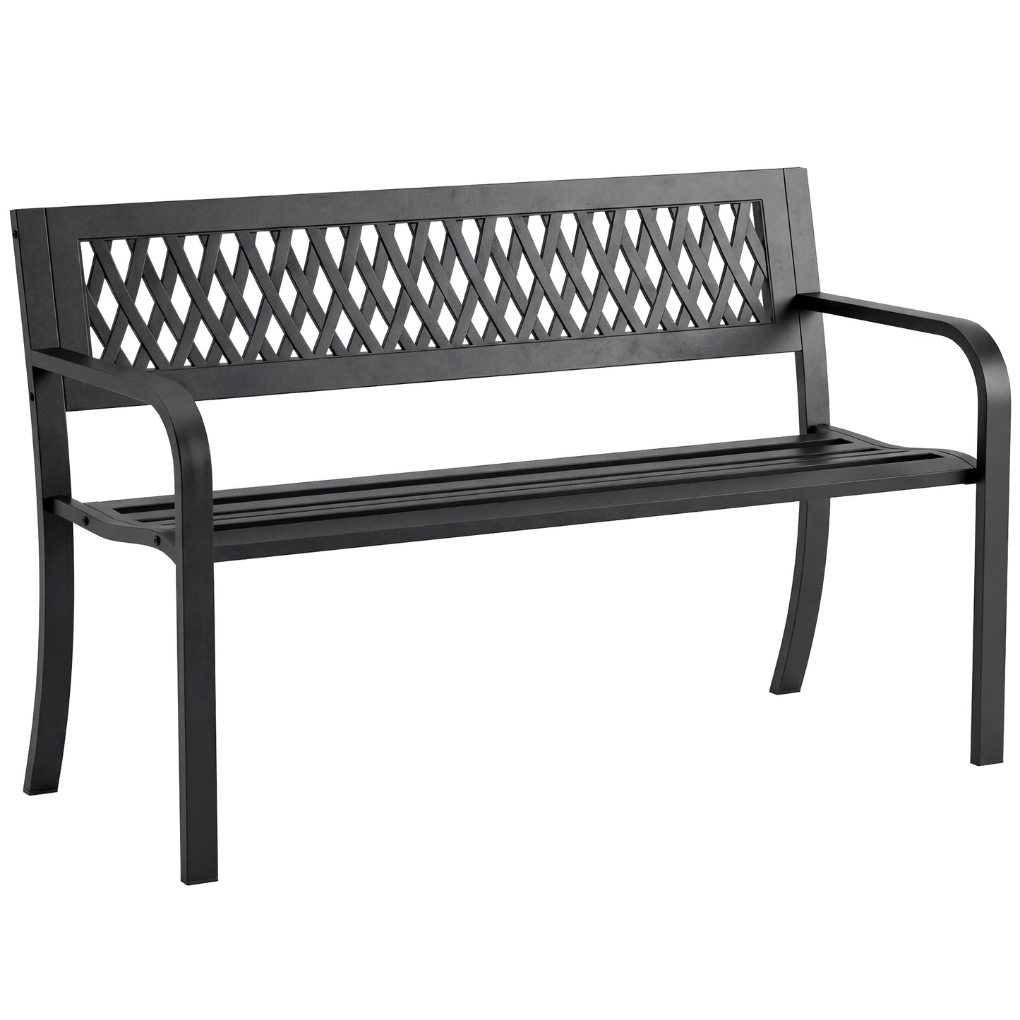 Bancă de Grădină pentru Exterior, Bancă de Patio cu Brațe și Șezut cu Lamele, 2 Locuri pentru Grădină, Parc, Balcon, Mobilier Exterior, Negru