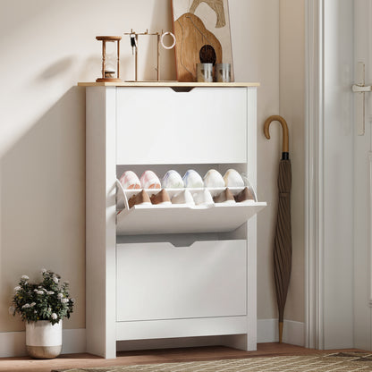 Dulap pentru Pantofi Slim pentru 18 Perechi de Pantofi, 3 Sertare cu 2 Rafturi Reglabile și Detasabile, 72x26x112 cm, Alb