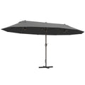 Umbrelă Dublă cu 12 Spițe, Bază în Cruce și Manivelă, din Oțel și Poliester, 455x265x238 cm, Gri