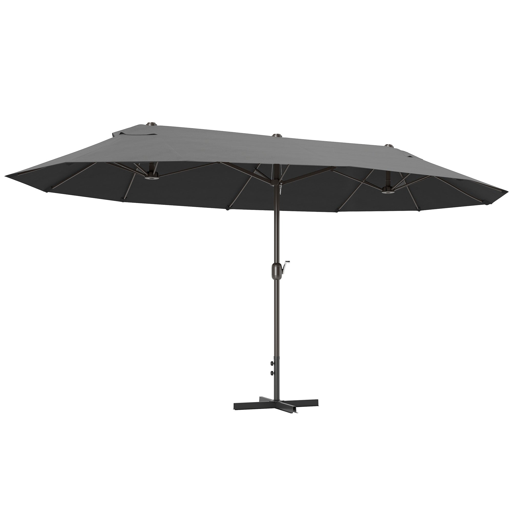 Umbrelă Dublă cu 12 Spițe, Bază în Cruce și Manivelă, din Oțel și Poliester, 455x265x238 cm, Gri