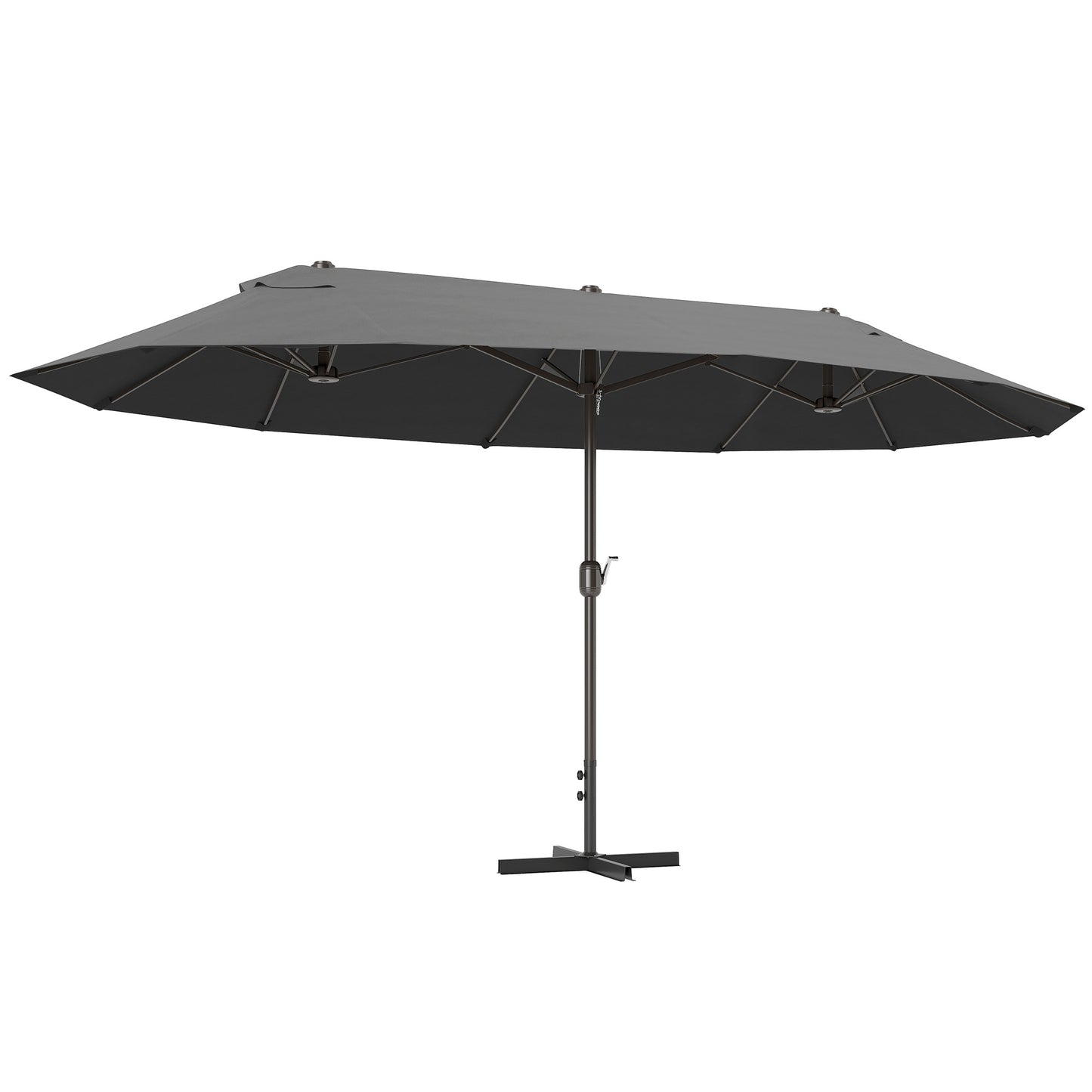 Umbrelă Dublă cu 12 Spițe, Bază în Cruce și Manivelă, din Oțel și Poliester, 455x265x238 cm, Gri