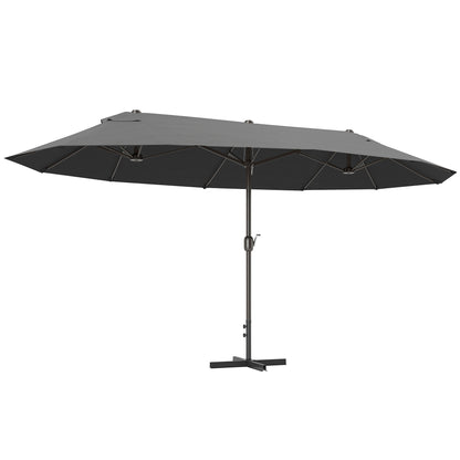 Umbrelă Dublă cu 12 Spițe, Bază în Cruce și Manivelă, din Oțel și Poliester, 455x265x238 cm, Gri