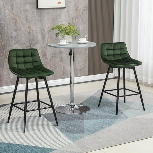 Set de 2 Scaune de Bar cu Spatar si Suport pentru Picioare, Scaune inalte Tapitate in Stil Nordic din Metal