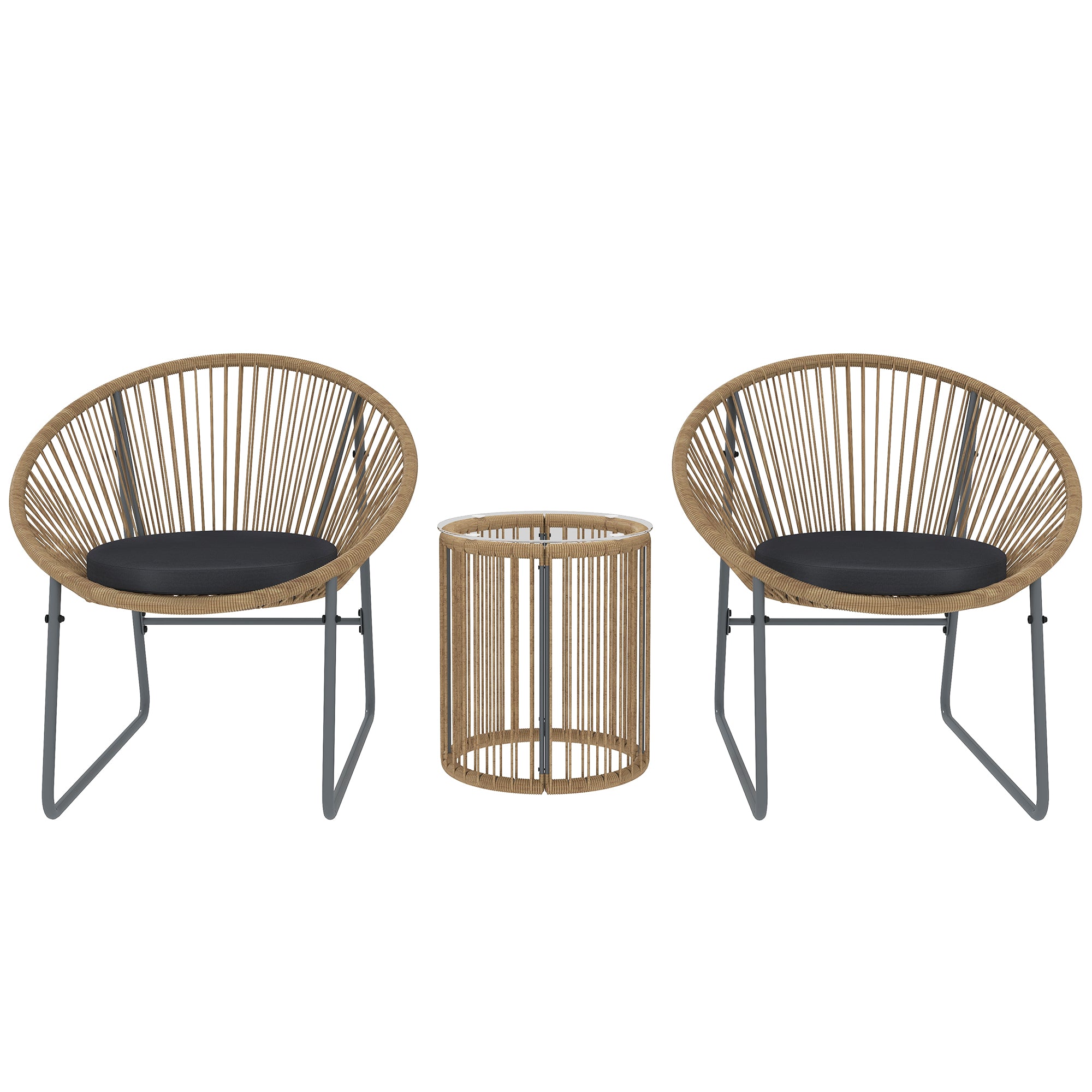Set Mobilier din 3 Piese din Ratan pentru Grădină cu Scaune și Măsuță de Cafea, 72x73x77 cm, Natural