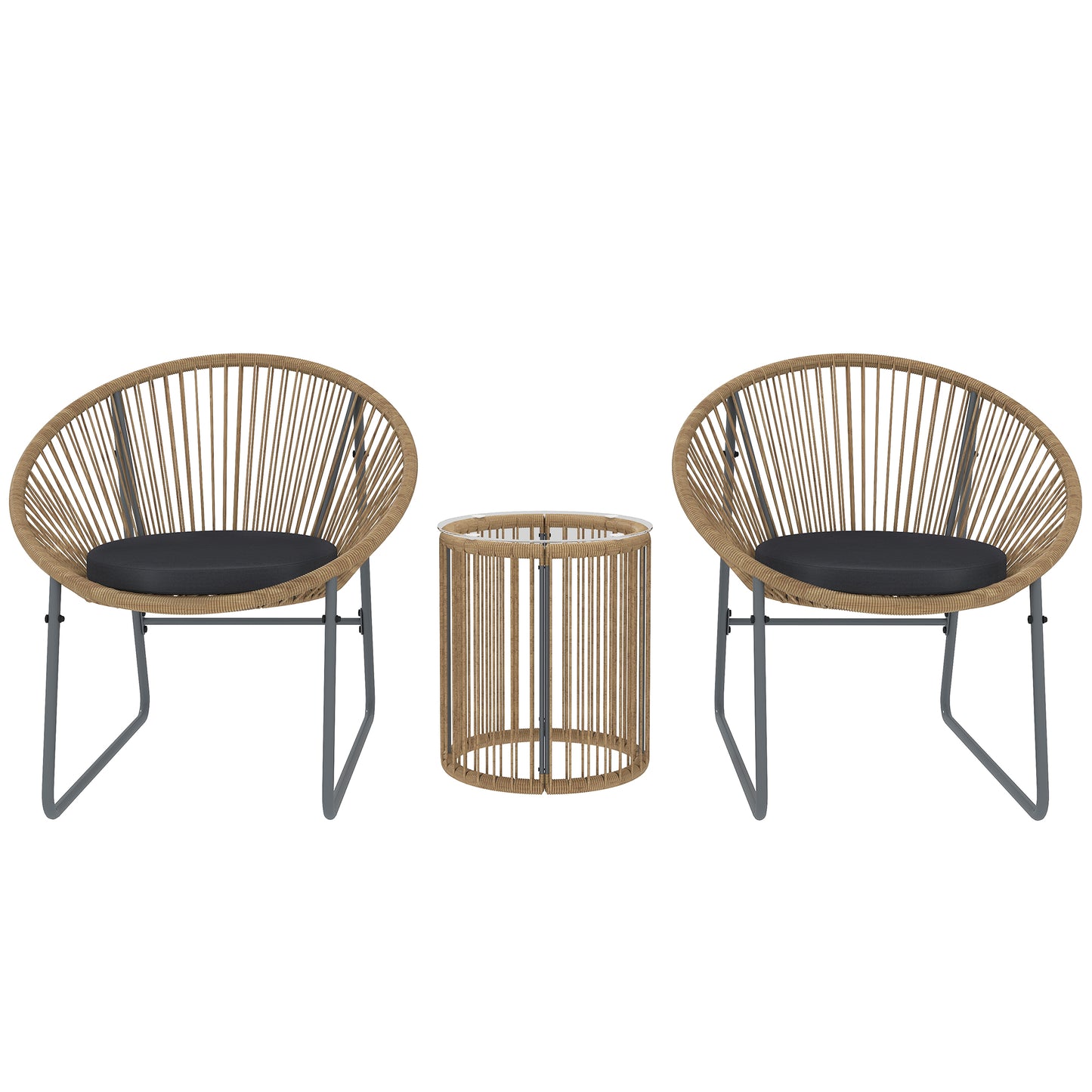 Set Mobilier din 3 Piese din Ratan pentru Grădină cu Scaune și Măsuță de Cafea, 72x73x77 cm, Natural