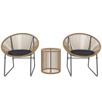 Set Mobilier din 3 Piese din Ratan pentru Grădină cu Scaune și Măsuță de Cafea, 72x73x77 cm, Natural