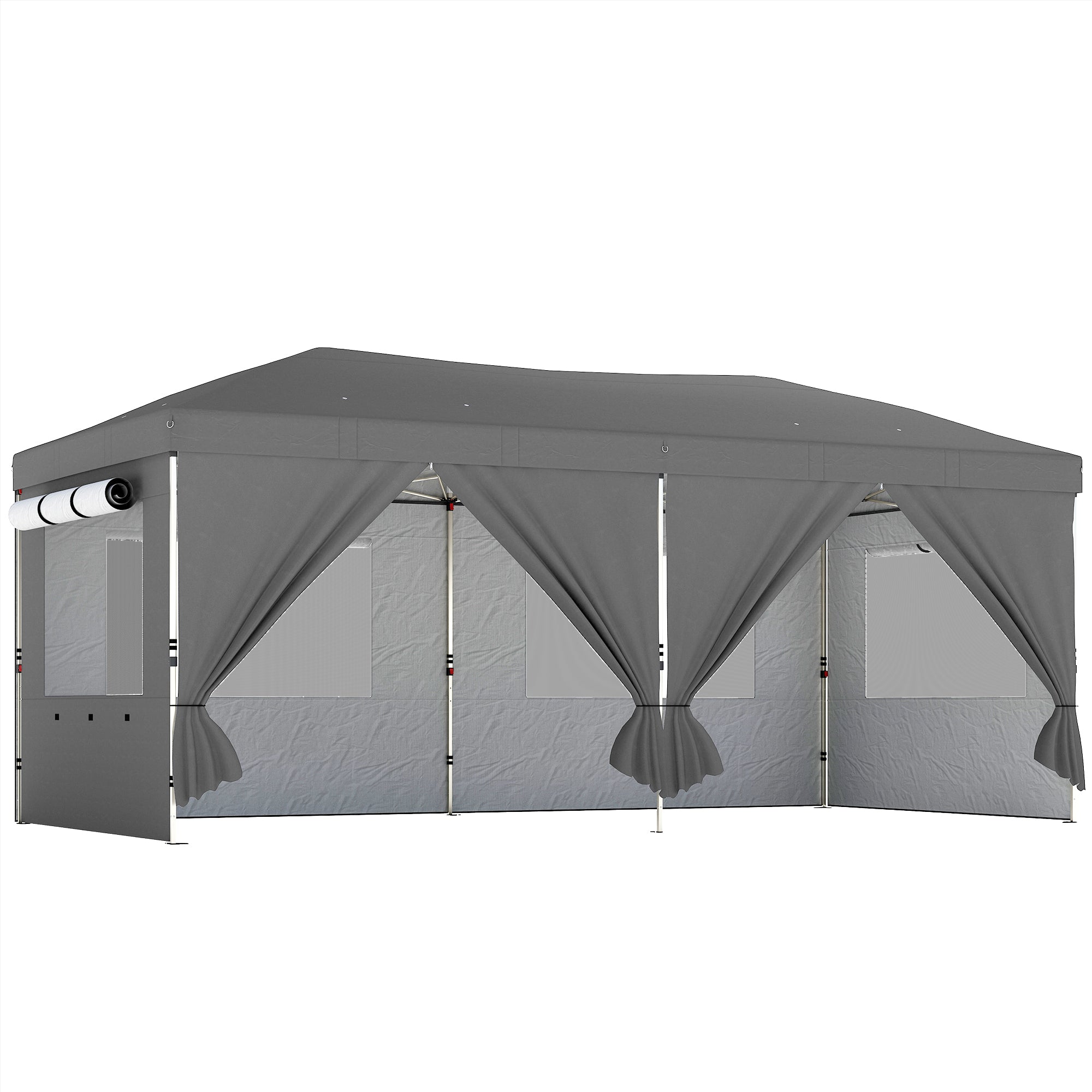 Foișor Pliabil 3x6m Pop-Up cu 6 Pereți Laterali, Foișor de Grădină Reglabil pe Înălțime cu Saci de Nisip, Geantă cu Roți, UV50+ pentru Exterior, Gri Închis