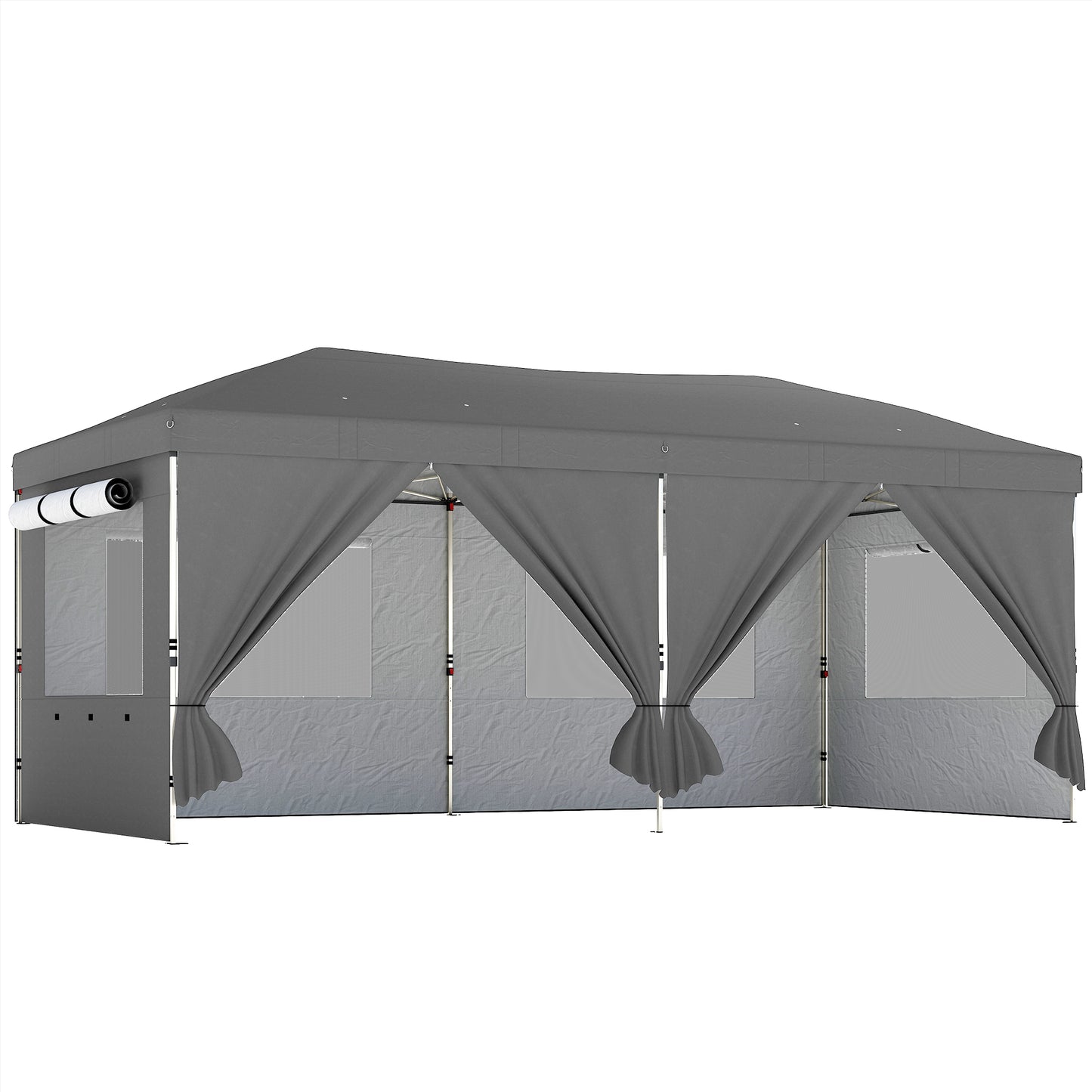 Foișor Pliabil 3x6m Pop-Up cu 6 Pereți Laterali, Foișor de Grădină Reglabil pe Înălțime cu Saci de Nisip, Geantă cu Roți, UV50+ pentru Exterior, Gri Închis