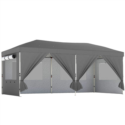 Foișor Pliabil 3x6m Pop-Up cu 6 Pereți Laterali, Foișor de Grădină Reglabil pe Înălțime cu Saci de Nisip, Geantă cu Roți, UV50+ pentru Exterior, Gri Închis
