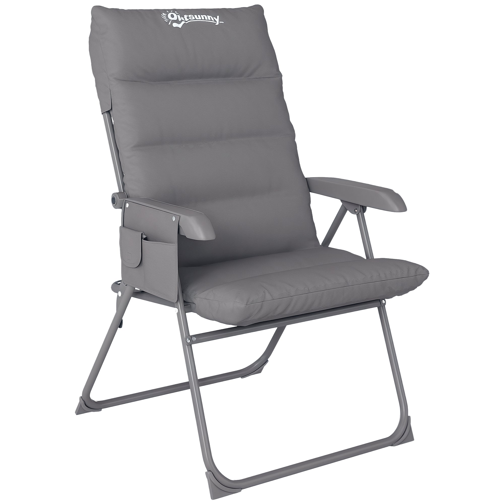 Scaun de Camping Pliabil și Reglabil pe 5 Niveluri cu Buzunare Laterale, 66x58x105 cm, Gri Deschis