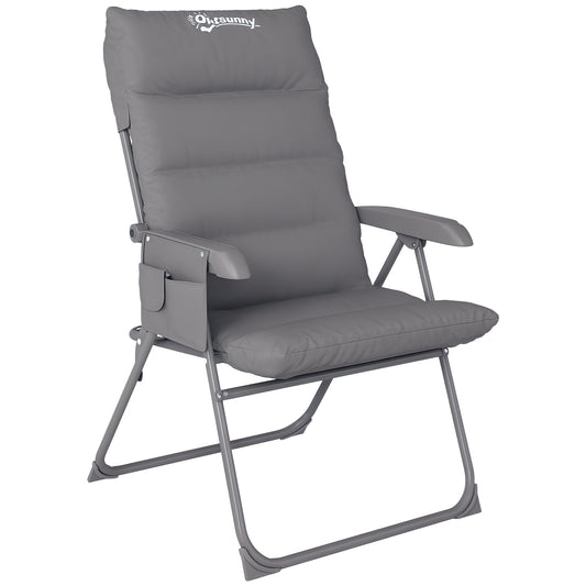 Scaun de Camping Pliabil și Reglabil pe 5 Niveluri cu Buzunare Laterale, 66x58x105 cm, Gri Deschis