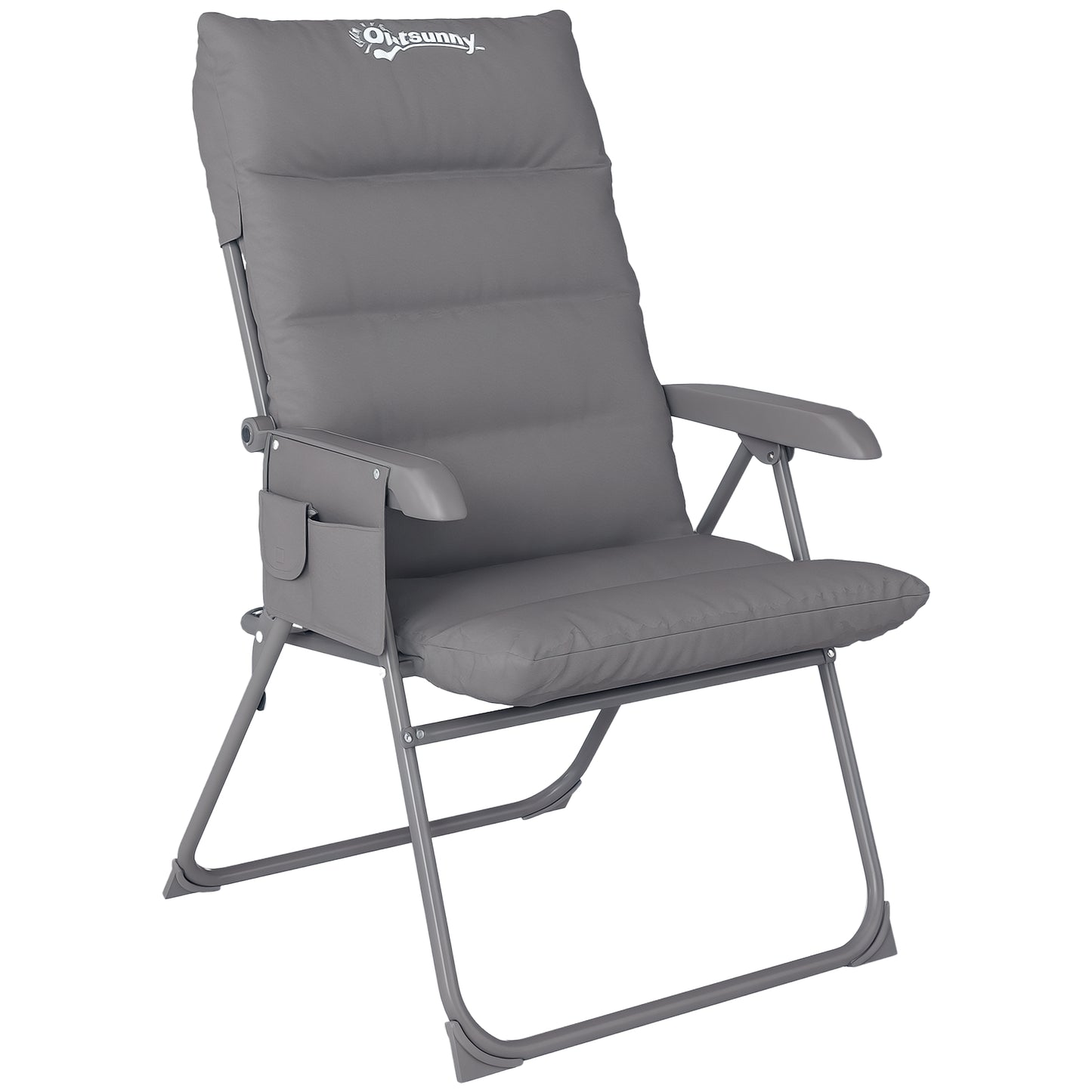 Scaun de Camping Pliabil și Reglabil pe 5 Niveluri cu Buzunare Laterale, 66x58x105 cm, Gri Deschis