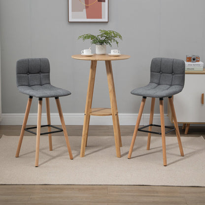 Set 2 Taburete de Bar Capitonate Suport pentru Picioare si Spatar Tesatura si Lemn