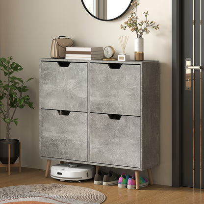 Dulap pentru încălțăminte cu 4 sertare rabatabile pe 2 niveluri pentru 16 perechi, din lemn, 95x26x95 cm, gri