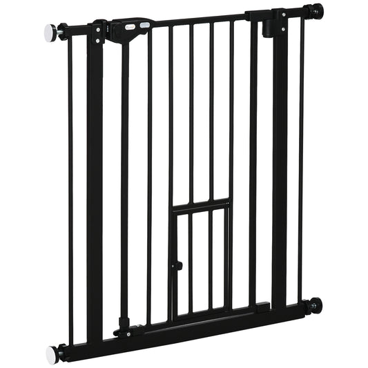 Portita pentru Caini cu Fixare prin Apasare, Extensibila de 74-80 cm cu Inchidere Automata, Neagra
