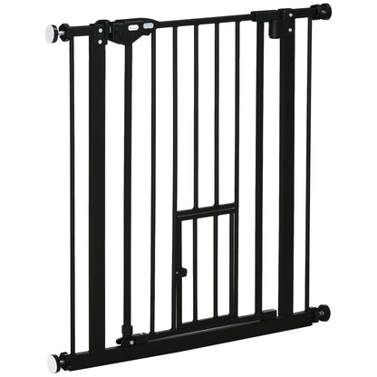 Portita pentru Caini cu Fixare prin Apasare, Extensibila de 74-80 cm cu Inchidere Automata, Neagra