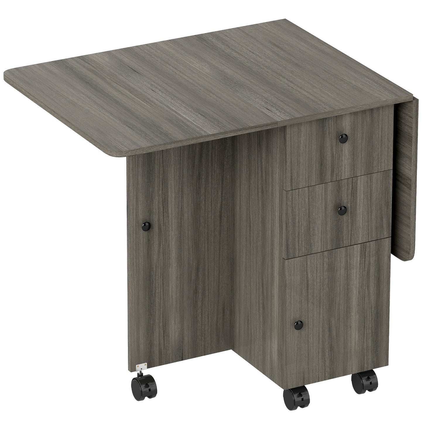 Masă Extensibilă pe 6 Roți cu 2 Sertare și Dulap cu Uși, din Lemn, 120x60x76.5 cm, Gri
