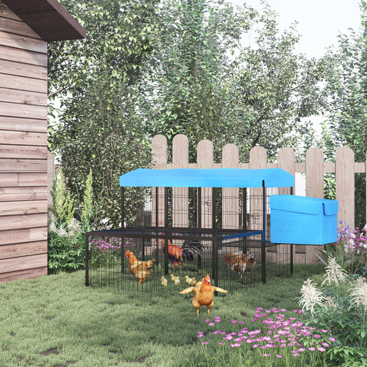 Cotet de Gradina  Modular pentru 6-10 Gaini cu 2 Custi din Otel, Cusca pentru Gaini cu Acoperis din Poliester, Albastru inchis